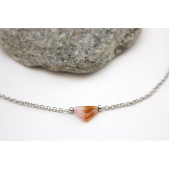 Collier acier et perle triangle rose et ambre