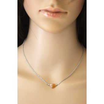 Collier acier et perle triangle rose et ambre