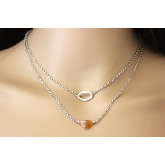 Collier acier et perle triangle rose et ambre