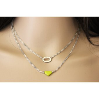 Collier acier et perle triangle vert anis