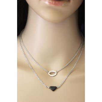 Collier acier et perle triangle noir