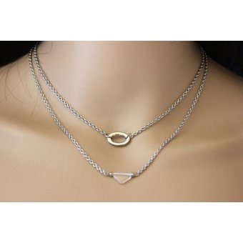 Collier acier et perle triangle cristal