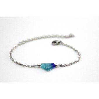 Bracelet acier et perle triangle aquamarine