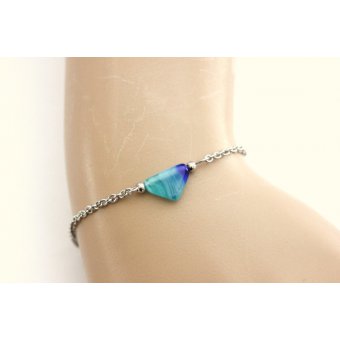 Bracelet acier et perle triangle aquamarine