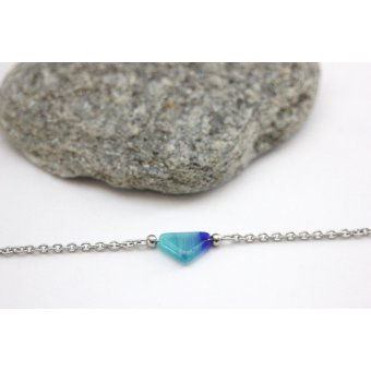 Bracelet acier et perle triangle aquamarine