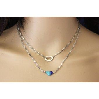 Collier acier et perle triangle aquamarine