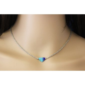 collier minimaliste acier et perle bleu