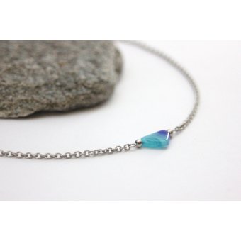 Collier acier et perle triangle aquamarine