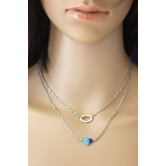 Collier acier et perle triangle aquamarine