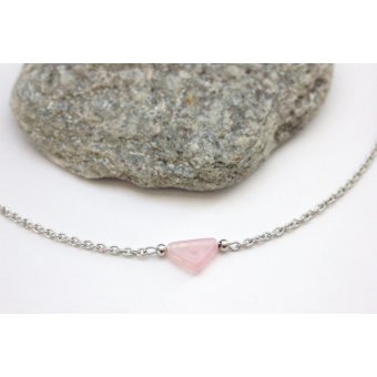 Collier acier et perle triangle rose pastel