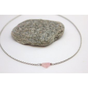 collier minimalste acier et perle rose pastel