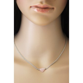 Collier acier et perle triangle rose pastel