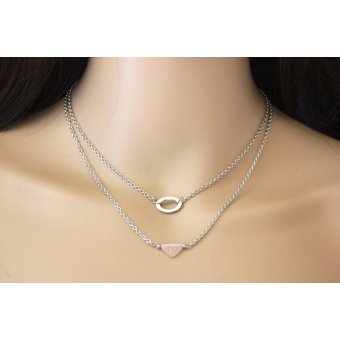 Collier acier et perle triangle rose pastel