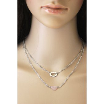 Collier acier et perle triangle rose pastel