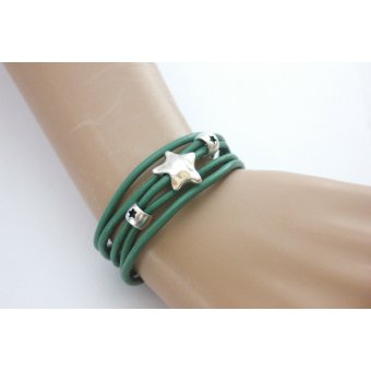 Bracelet vert kaki en cuir 