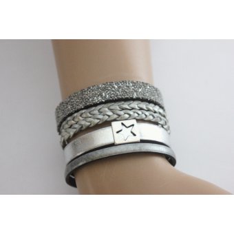 Bracelet manchette cuir argent