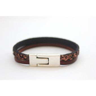 Bracelet en cuir et paillettes marron chocolat