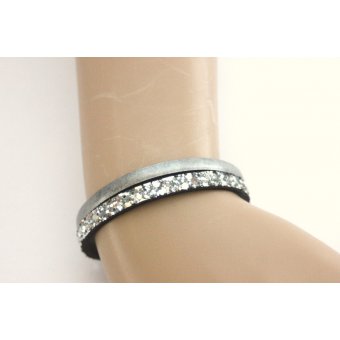 Bracelet cuir gris et paillettes argentÃ©es fermoir aimantÃ©