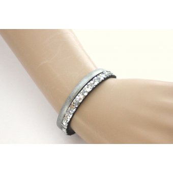 Bracelet en cuir gris et paillettes argentées