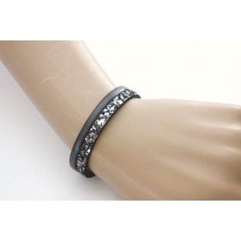 Bracelet cuir gris anthracite et paillettes 