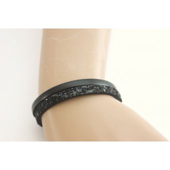 Bracelet en cuir noir et cuir paillettes noir