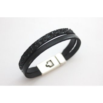 bracelet cuir noir et paillettes by EmmaFashionStyle