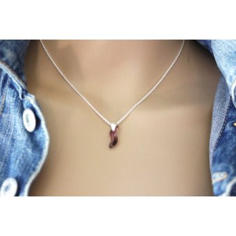 Collier argent pendentif vague swarovski rose