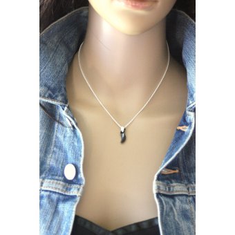 Collier argent pendentif vague swarovski noir