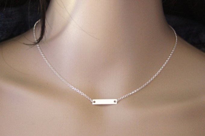 Collier argent massif médaille rectangle à graver