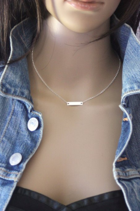 Collier argent massif médaille rectangle à graver