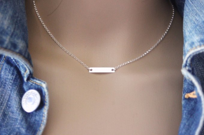 Collier argent massif médaille rectangle à graver