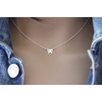 Collier argent massif petit papillon minimaliste