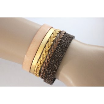 Bracelet manchette cuir marron et dorÃ©