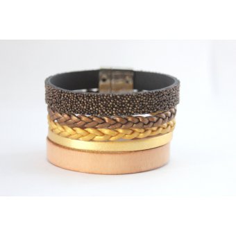 Bracelet cuir marron et dorÃ© fermoir aimantÃ©