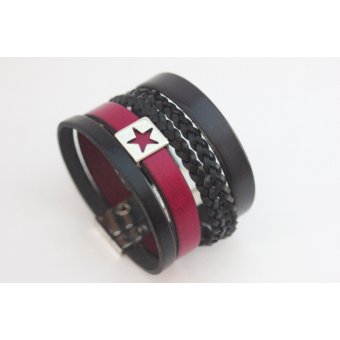 Bracelet manchette cuir noir et prune Ã©toile