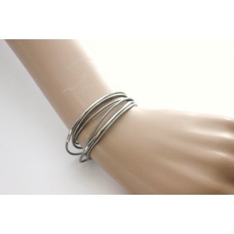 Bracelet cuir gris argent et perles tube acier 