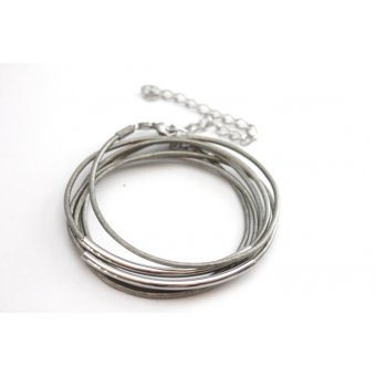 Bracelet cuir gris argent et perles tube acier 