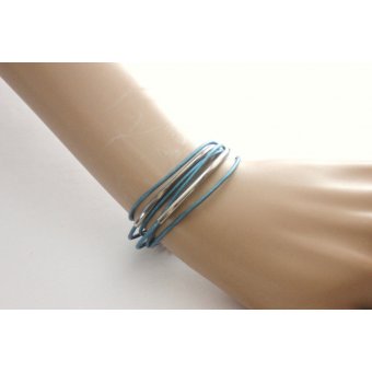 bracelet wrap en cuir bleu et acier