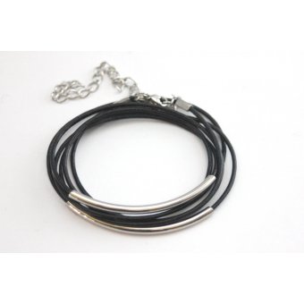Bracelet multi-rangs en cuir noir et acier by EmmaFashionStyle