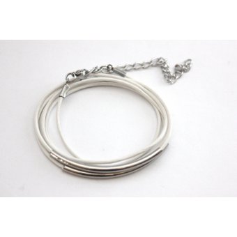 Bracelet cuir blanc et perles tube acier 