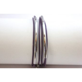 Bracelet cuir violet et perles tube acier 