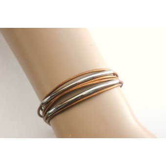 bracelet wrap en cuir bronze et acier inoxydable