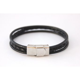 Bracelet cuir noir et acier pour homme by EmmaFashionStyle