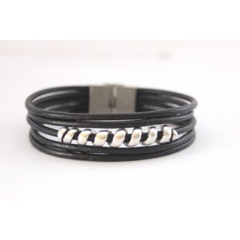 Bracelet cuir et acier pour homme