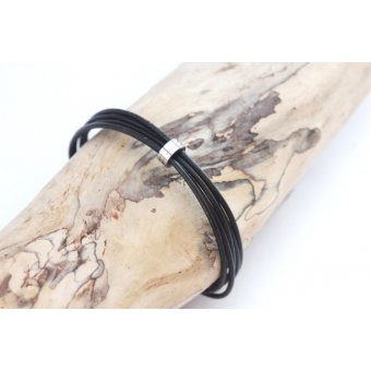 Bracelet homme en cuir noir et perle acier