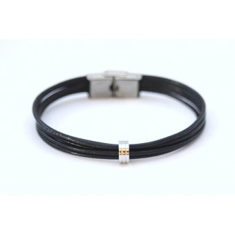 Bracelet homme en cuir noir et acier