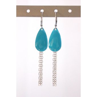 boucles d'oreilles acier et sequin Ã©maillÃ© turquoise