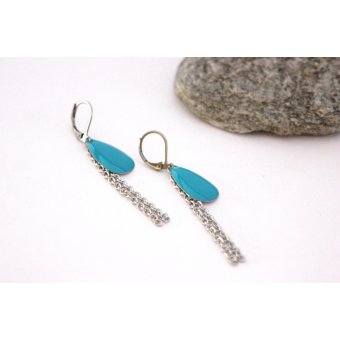 Boucles d'oreille goutte &maillÃ©e turquoise et acier