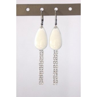 Boucles d'oreilles acier et sequin blanc