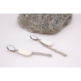 Boucles d'oreilles sequin blanc et chainettes